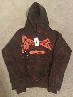 Men's Sp5der Brown Hoodie with Orange Graphic